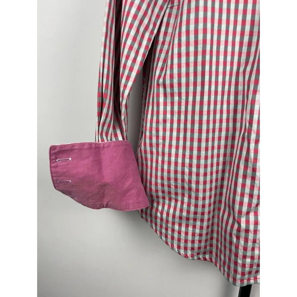 Robert Graham Pink Gingham Button Up Long Sleeve Flip Cuff Shirt Size L‎ - Image 2