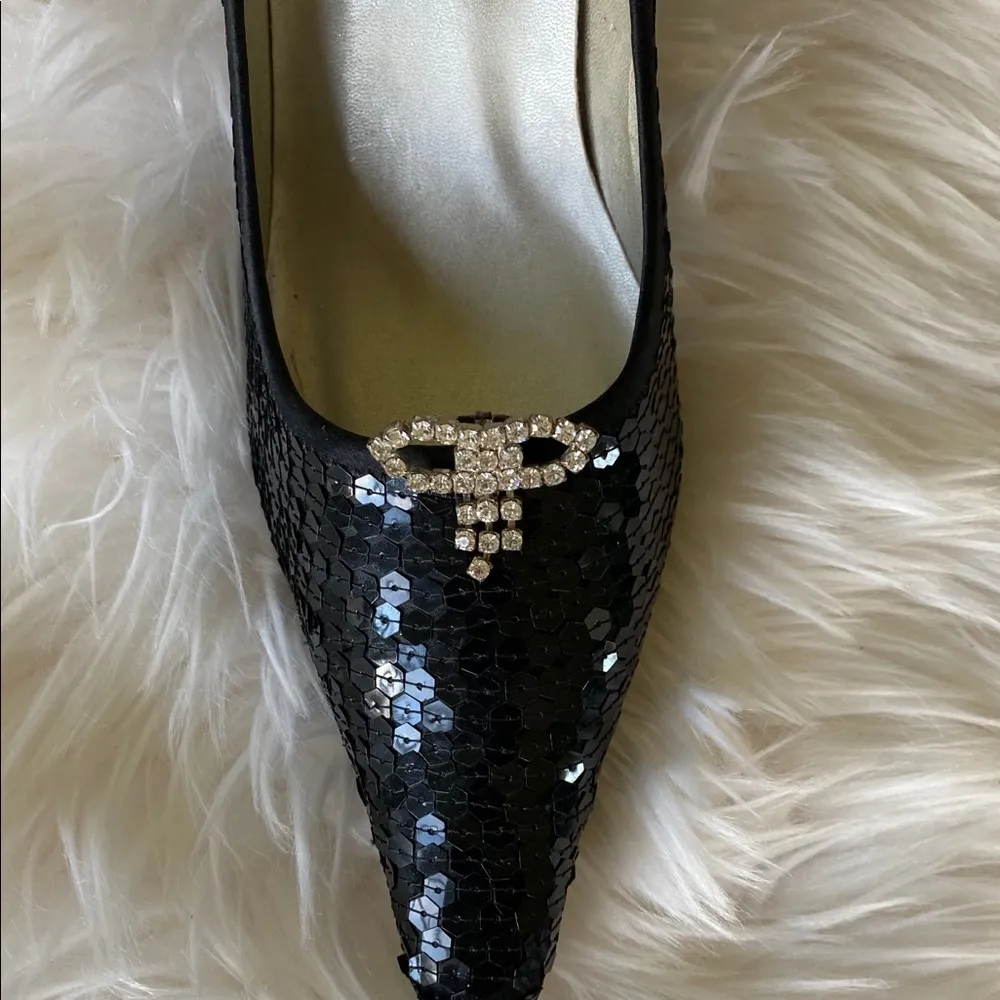 Vintage Rhinestone Bow Shoe Clips Silver - Image 2