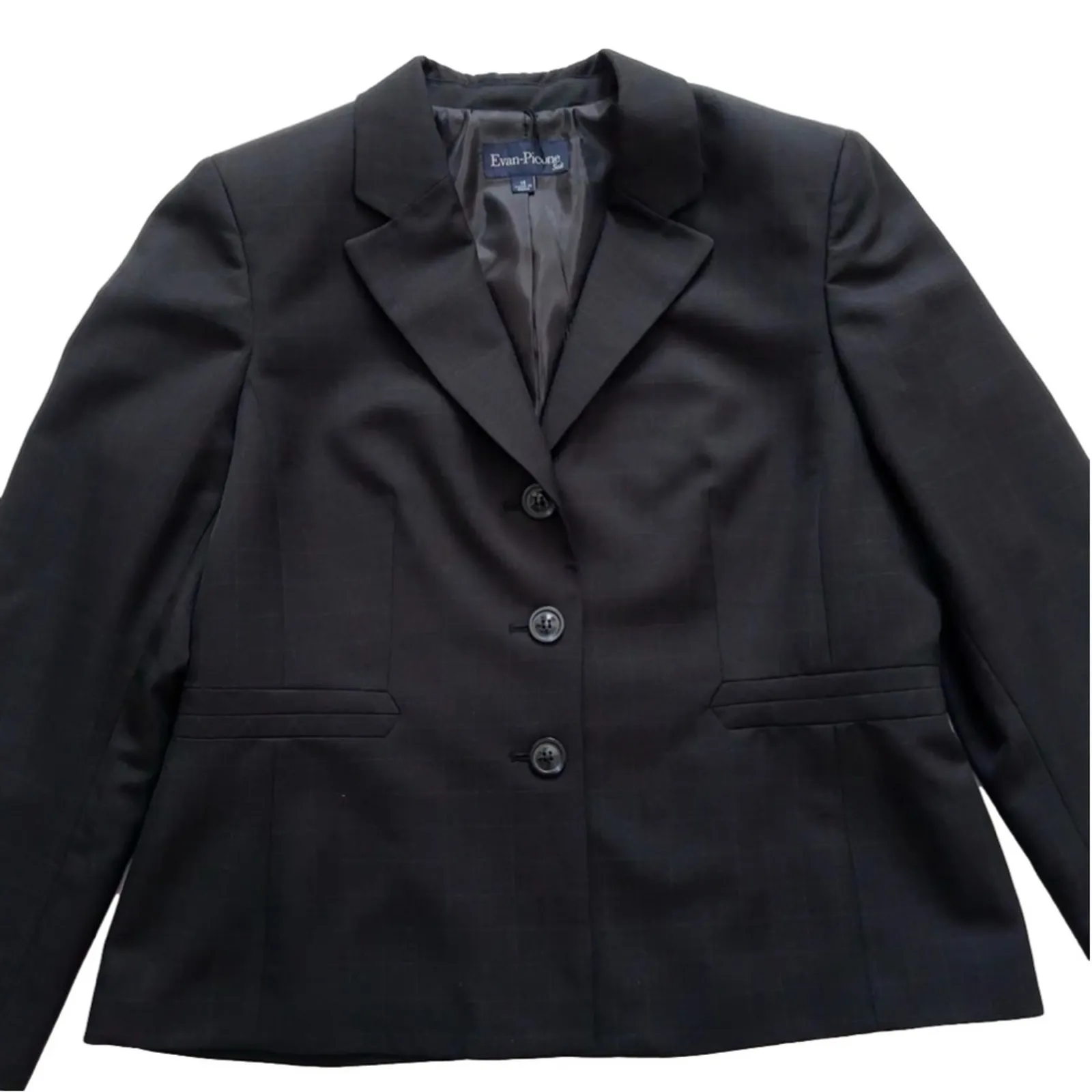 Evan Picone Suit Blazer Jacket Black Gray Plaid Button Front Career Size 18 - Image 9