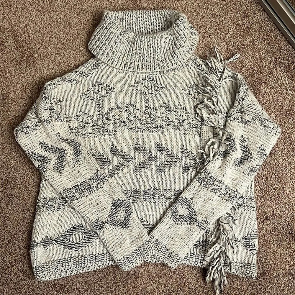 Lucky Brand Knit Cowl Neck Pullover Fringe Sweater Size S - Image 2