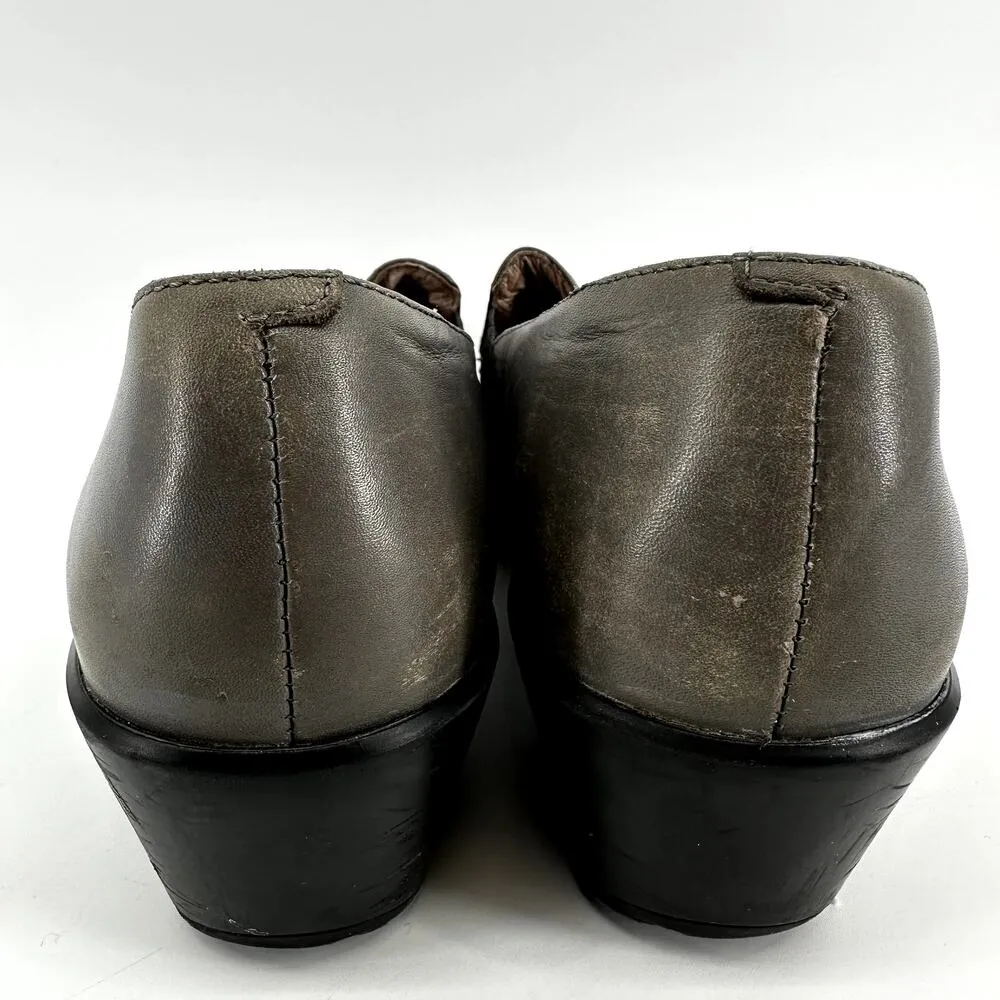 Dansko Jessica Classic Clogs Leather Arch Support Steel Shank Floral Heel Gray 8 - Image 5