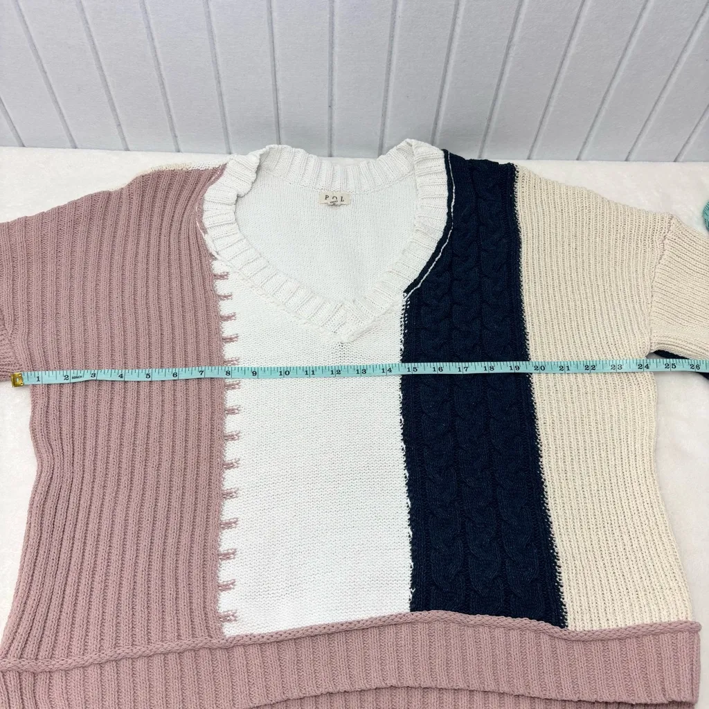POL V-Neck Color Block Chunky Knitted Sweater Women’s Size M - Image 10
