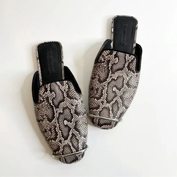 Alexander Wang Jaelle Snakeskin Leather Flat Mules Beige Brown Women's 37.5 - Image 1