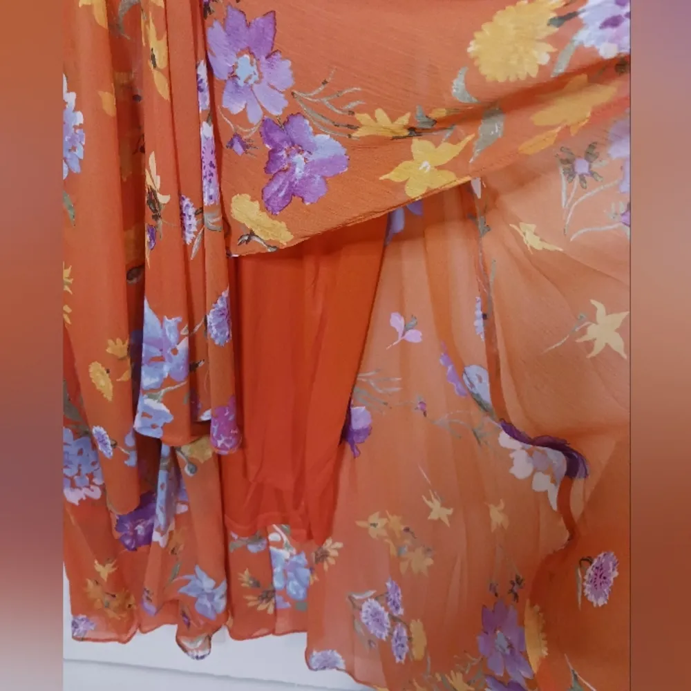 Floral Print Sheer Sleeveless Surplice Neckline Wrap Midi Dress - Image 7