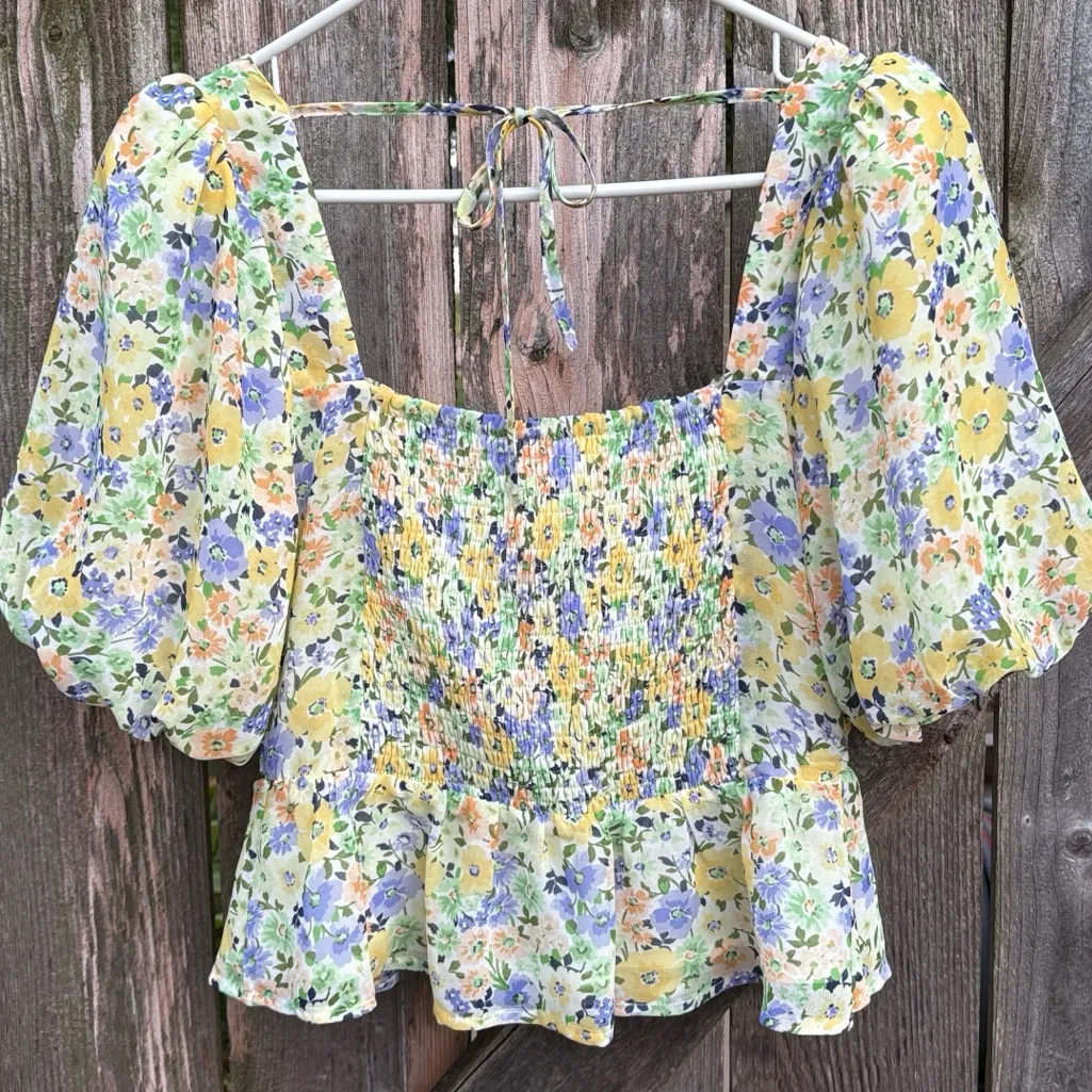 EUC ASTR The Label Claremont Top Yellow Green Floral Size Small - Image 8