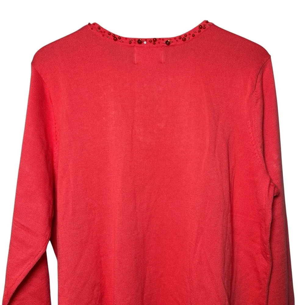 NWT Quacker Factory Coral Sequin Knit Top XL Keyhole Dopamine Dressing Statement Orange - Image 4