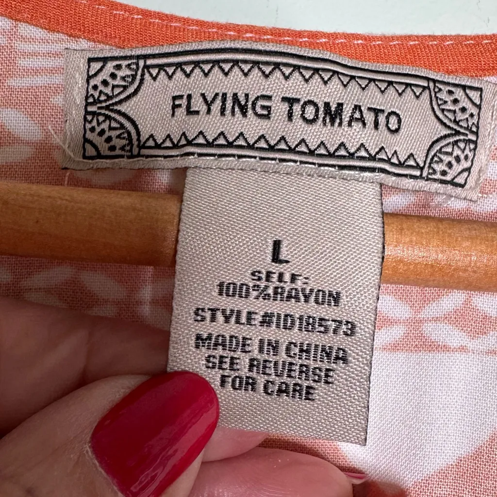 Flying Tomatoe Bohemian Maxi Dress in Orange White Floral Ruffle Dress Size L - Image 13