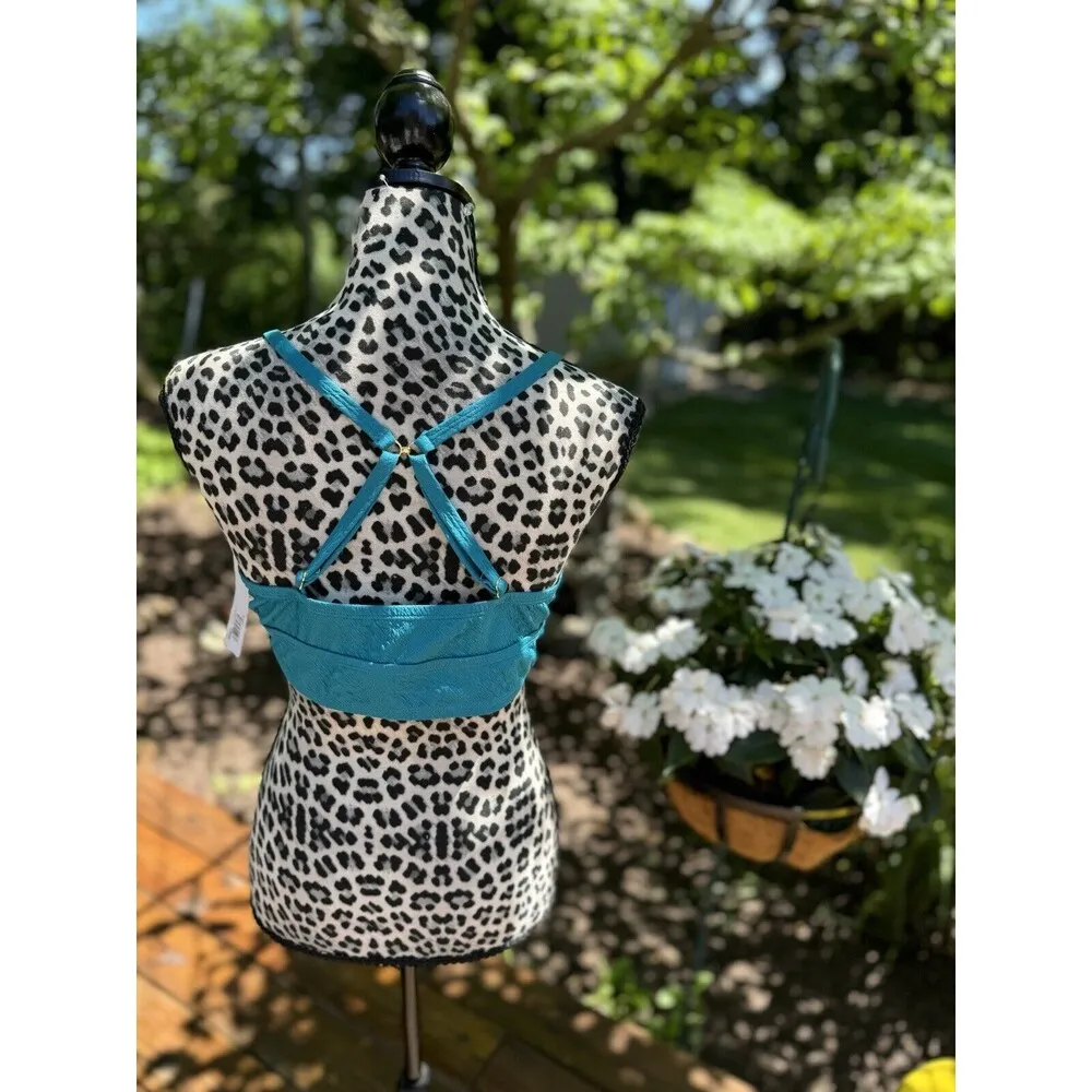 Freshwater Bikini Banded Long Top Sz M Adjustable Strap Teal Snakeskin Texture Green Size M - Image 3