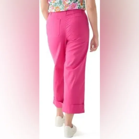 NWOT bright pink Women 8 Crown & Ivy wide-leg, cuffed, cropped chino pants - Image 4