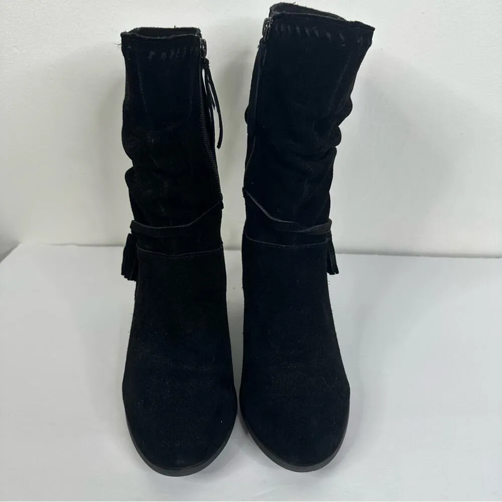Minnetonka Size 8.5 Black Suede Maven Slouch Calf High Heeled Tassel Boots - Image 5