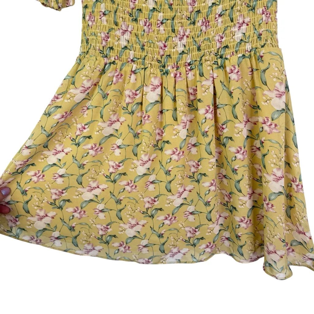 SABO SKIRT‎ Small Aloe Mini Dress Floral Yellow Golden Smocked Peasant Flowers S - Image 11