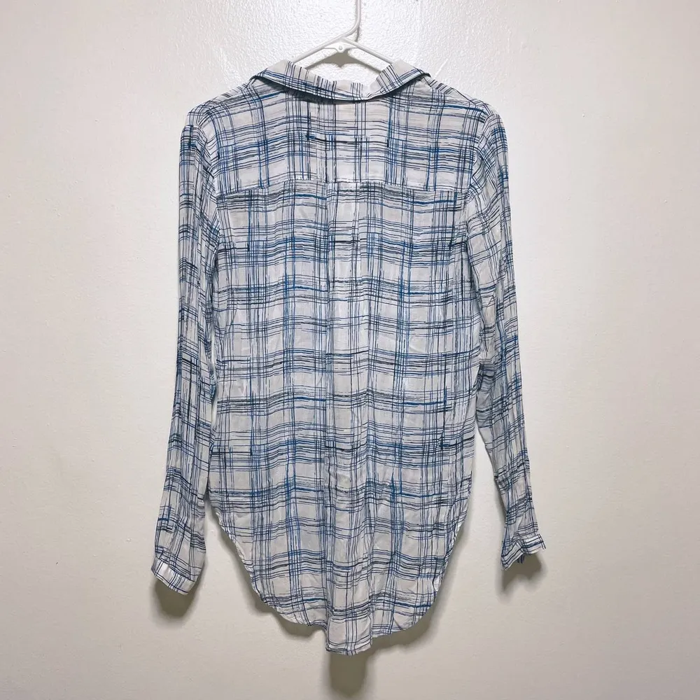 Cloth & Stone Black Blue Checkered Button Down Tunic Top - Image 5