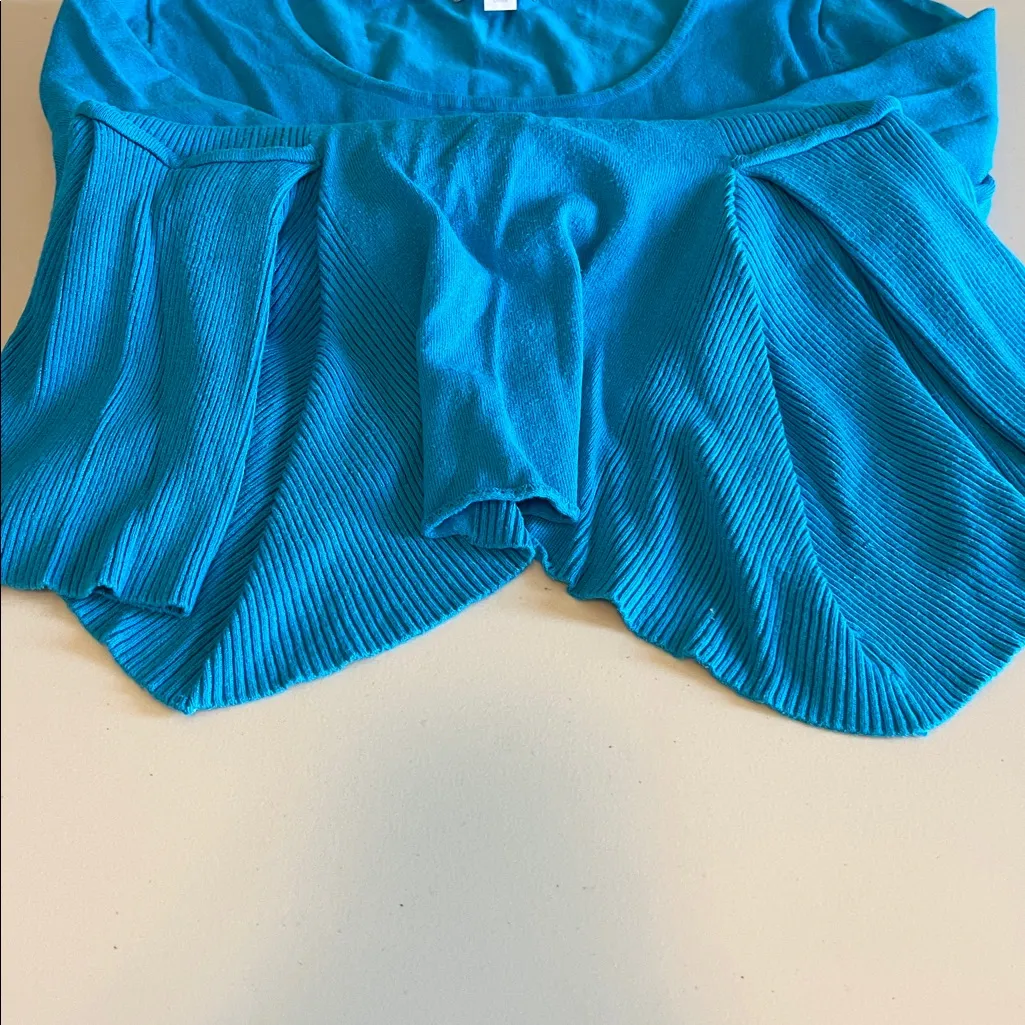 New York & Co Scoopneck Ruffle Peplum 3/4 Sleeve Knit TShirt Blue Size Medium - Image 7