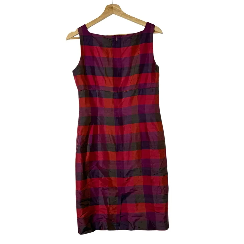 Talbots Vintage Red & Purple Plaid Square Neck Shift Pencil Dress 4 - Image 2