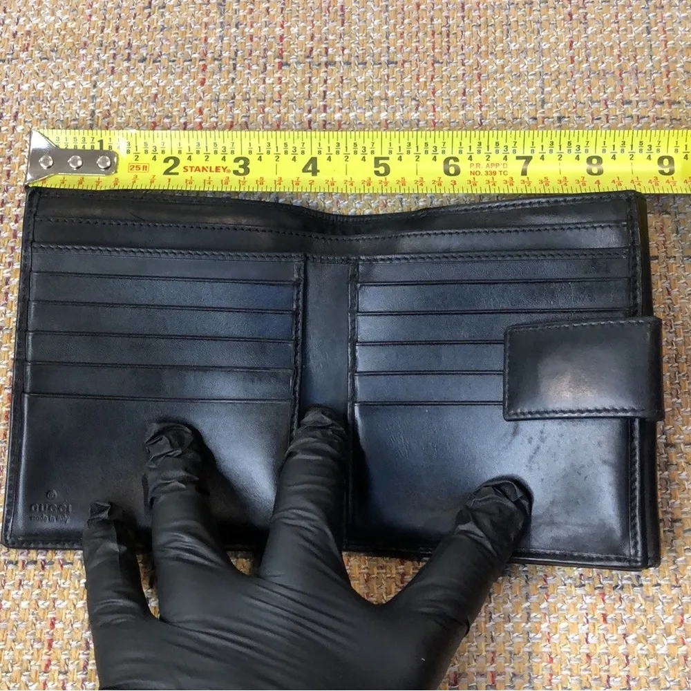 GUCCI Black Lambskin Canvas GG Guccismo Bifold Wallet Billfold Coin Section VTG - Image 14