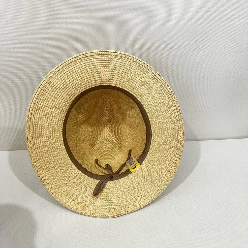 Sunhat Fedora Style Hat With Black Band Packable Tan Cream - Image 9