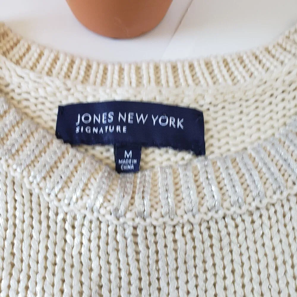 Jones New York Signature Womens Sweater Size Medium Metallic Pullover Preppy - Image 9