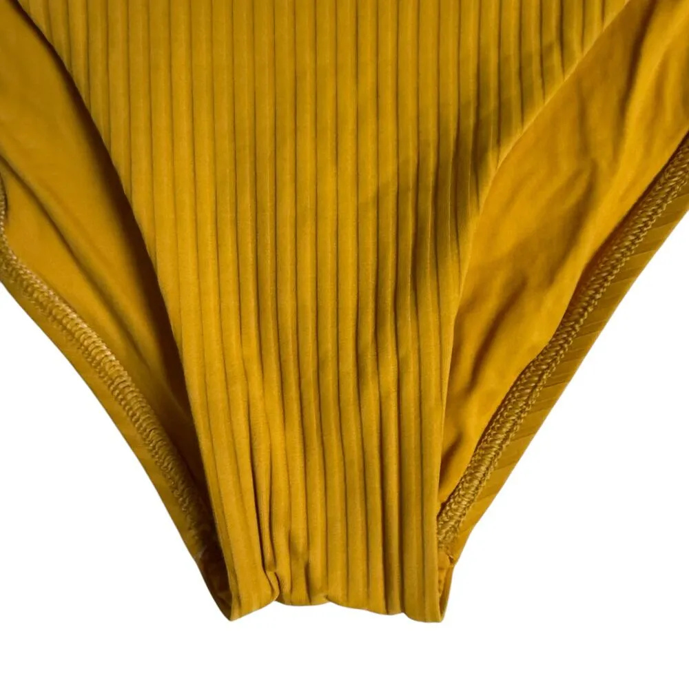 Vitamin A Elle Yellow Ribbed Classic Side Tie String Bikini Bottoms Size XXL - Image 6