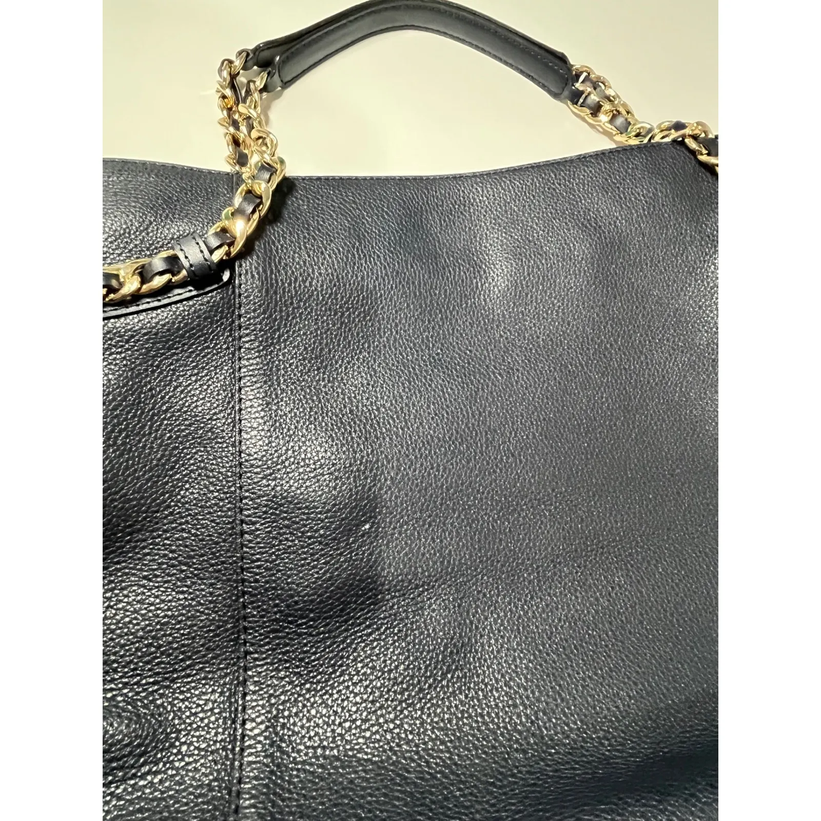 Michael Kors Navy Blue Chain Shoulder Tote Bag Gold Accents - Image 12