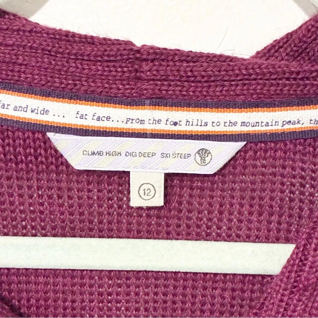 Fat Face Bessy Purple Quarter Sleeve Cardigan Sweater Alpaca Wool Size 12 - Image 2