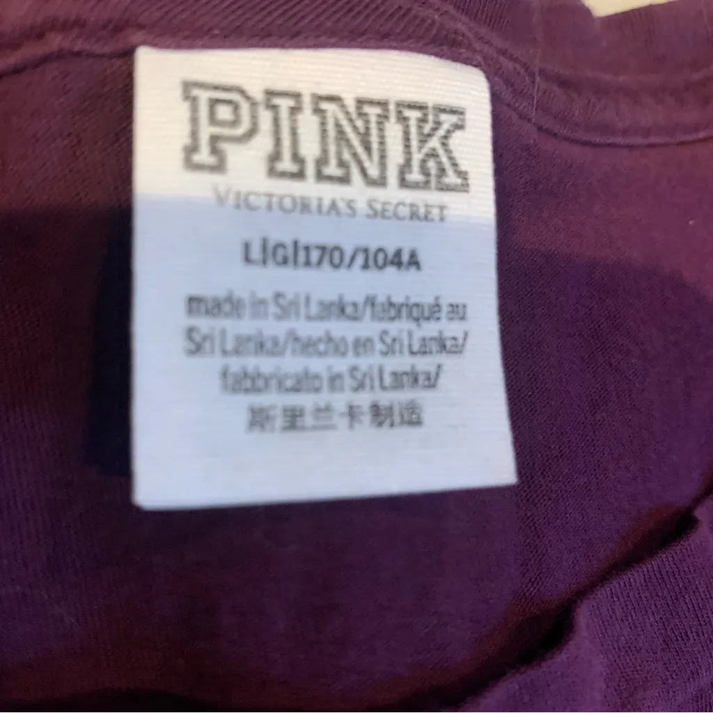 VICTORIAS SECRET PINK Campus Burgundy Leopard Side Detail Tee size large - Image 7