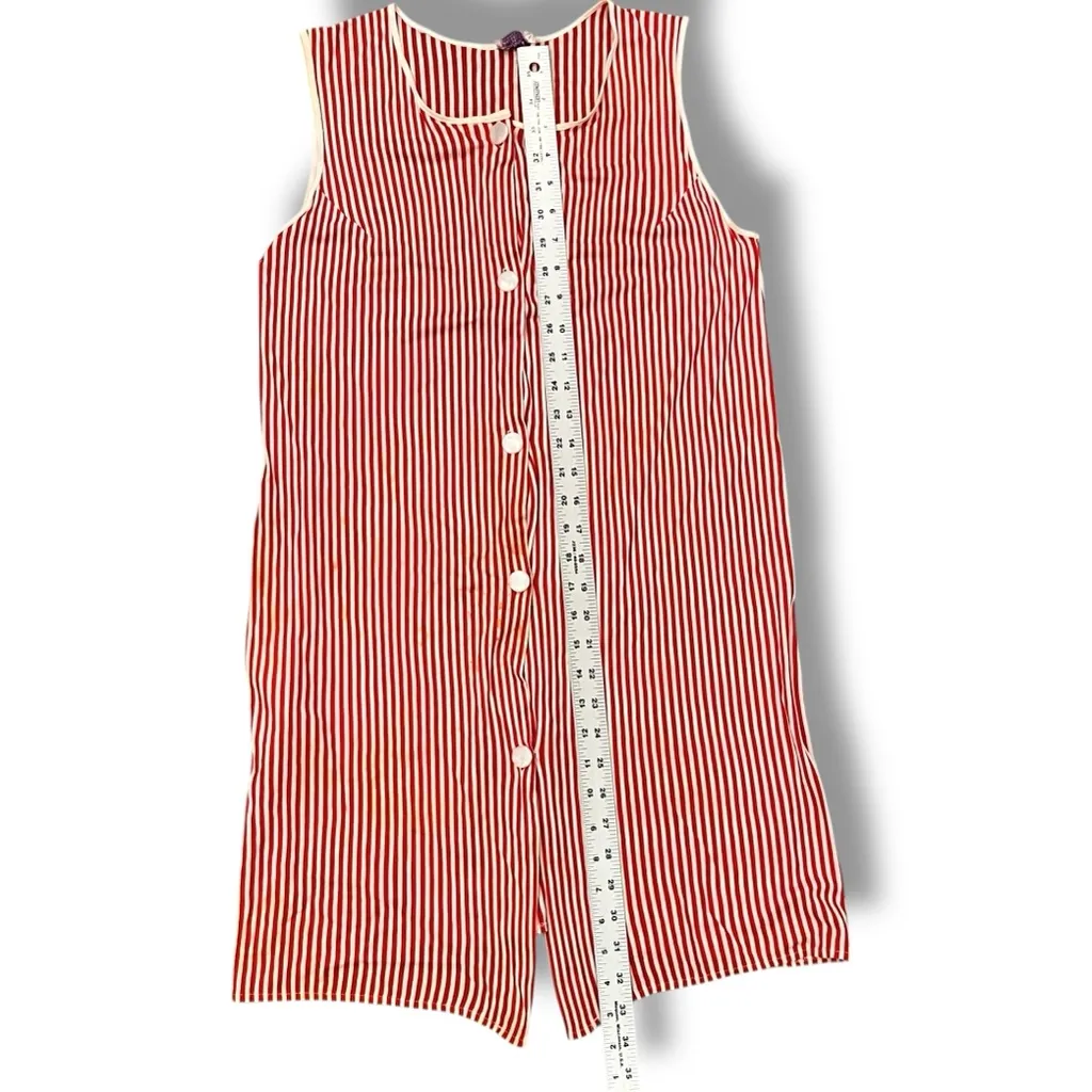 VTG Red White Stripes Print Capri Originals DRESS Shirt Style USA - Image 4