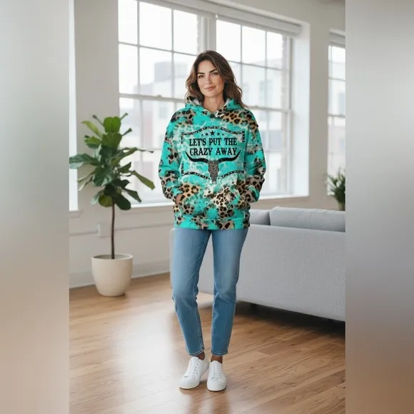 Teal and Leopard Fun Print Hoodie Blue Size undefined - Image 2