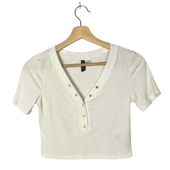 H&M Divided White Cropped Jersey Top S - Image 10