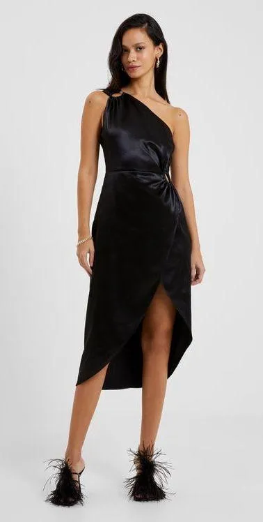 French Connection Adaline One-Shoulder Satin Midi Dress Black Size 8 NWT - Image 4