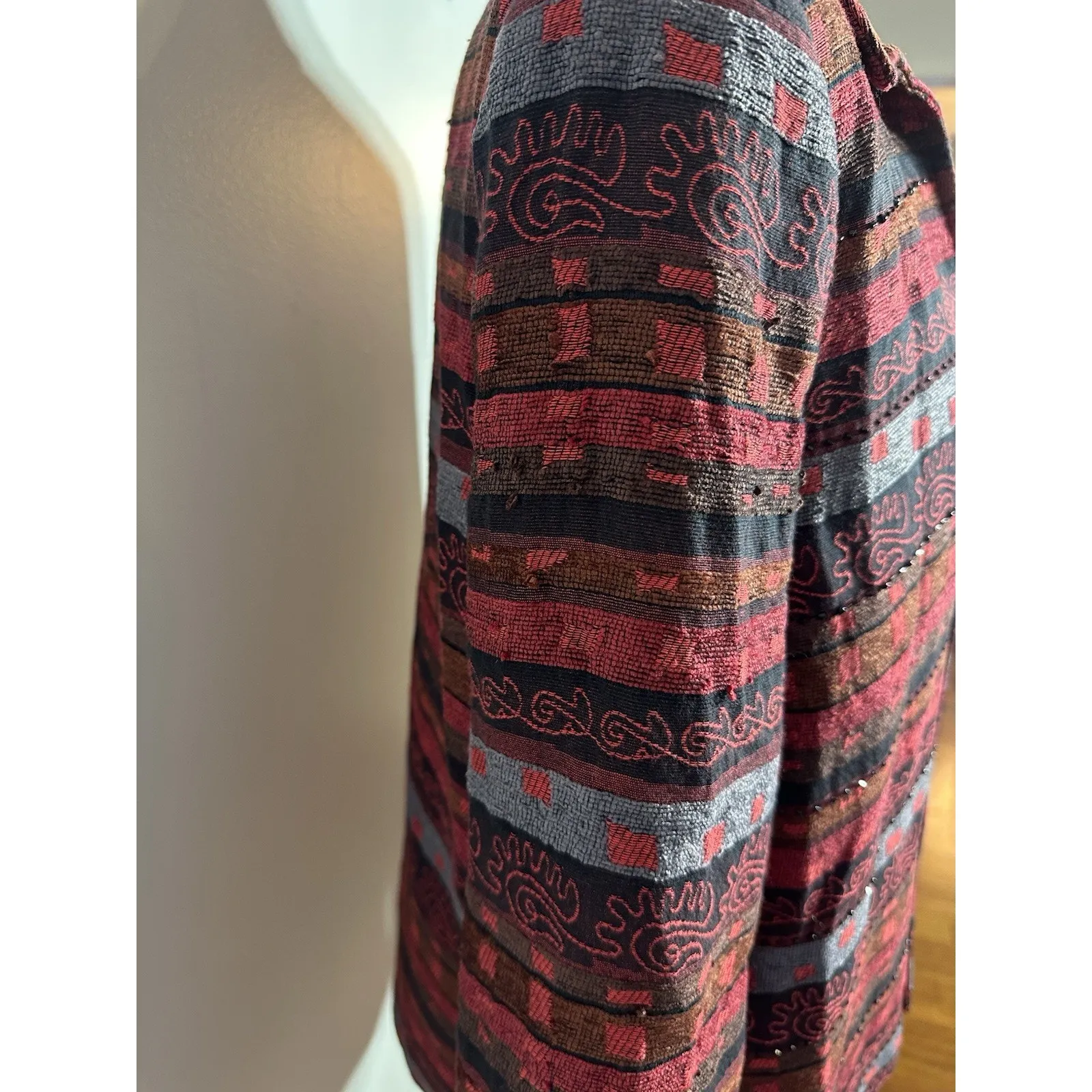 Vintage ALFRED DUNNER Blazer Jacket Women Size 12 Embroidery Beading Open Front - Image 6