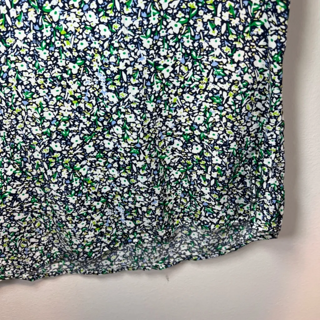 Cynthia Rowley Women's Boho Blouse Blue Green Ditsy Floral Tie Sleeve  NEW Large - Image 6