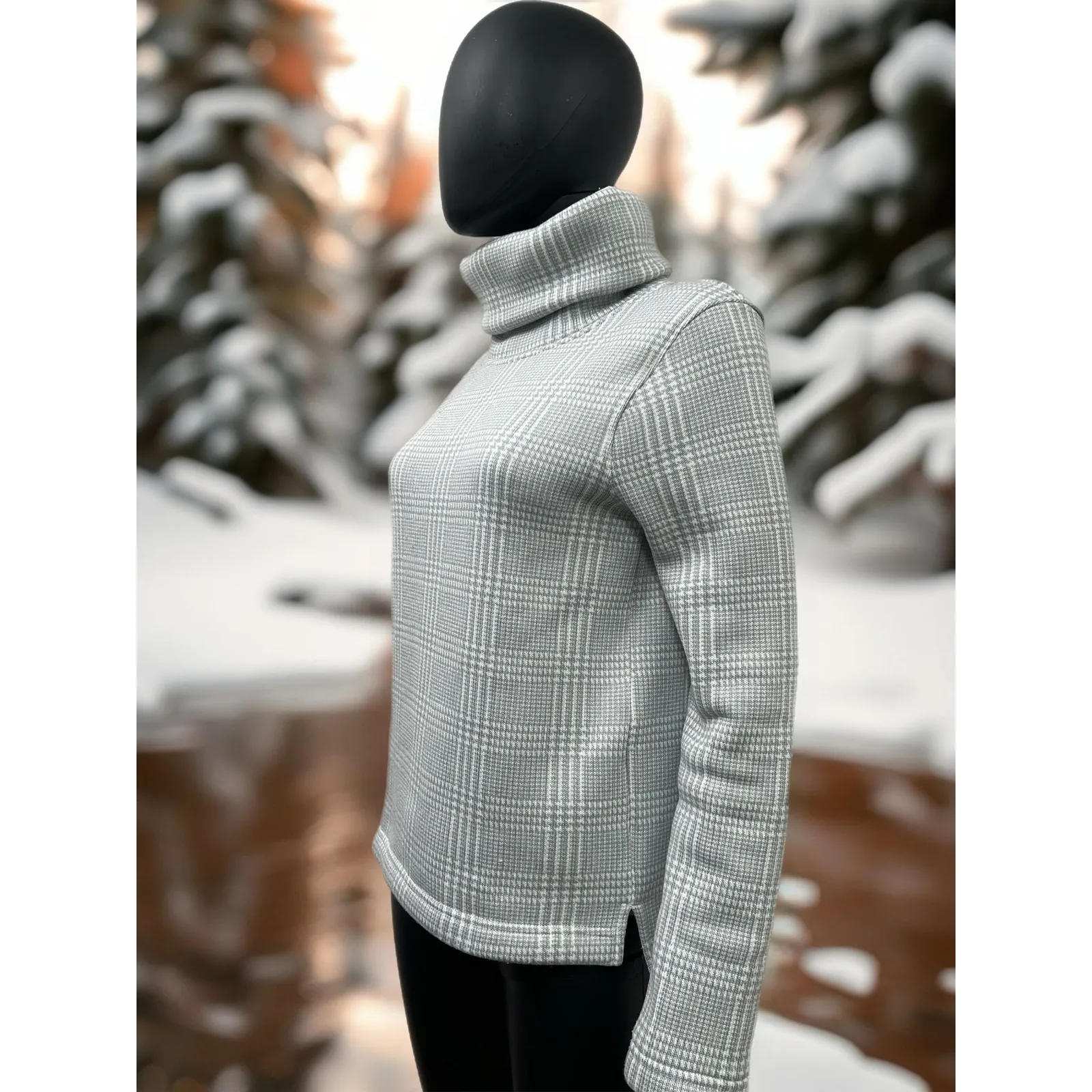 J.Crew  Mock Neck Gray Plaid Pullover Sweater Top Women’s‎ Size S - Image 2