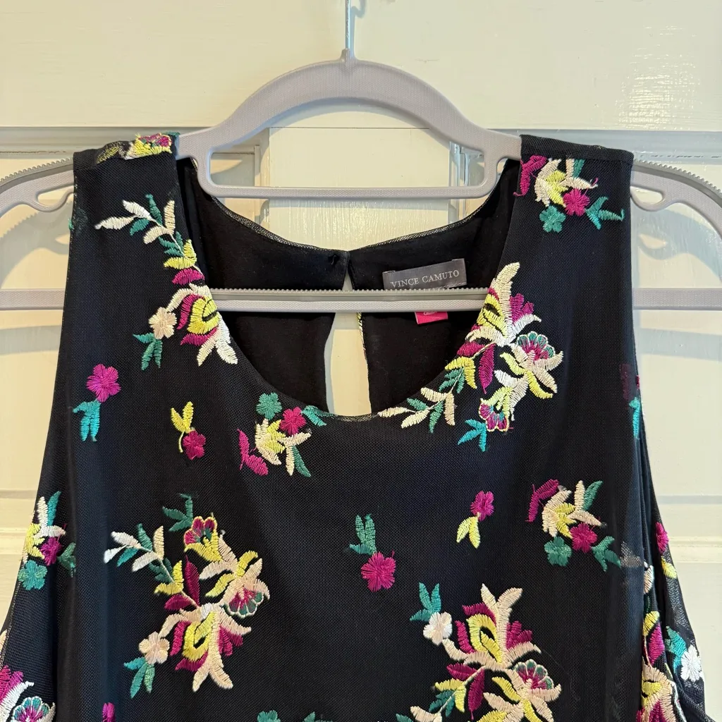 Vince Camuto Embroidered Mesh Maxi Dress Sleeveless‎ Black Floral Sheer Size XL - Image 3