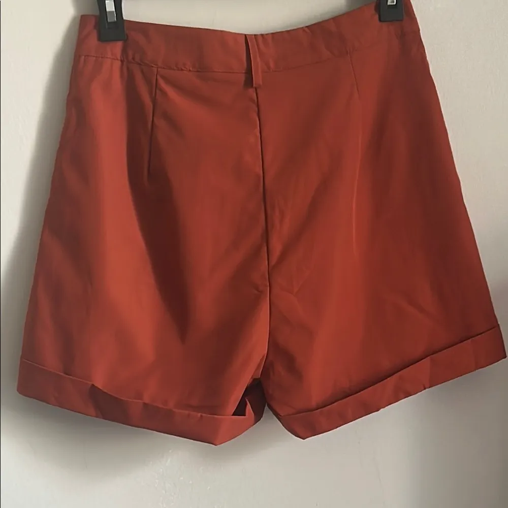 New Chic Orange High-Waisted Pleated Cuffed Summer Vacation Every Day Wear Short - Image 4