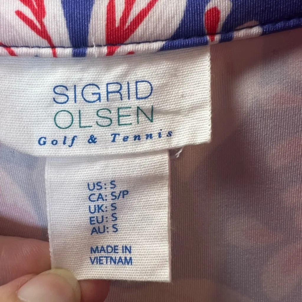 Sigrid Olsen Golf & Tennis Women's Floral Tropical Full Zip Jacket Red UPF Small - Image 3