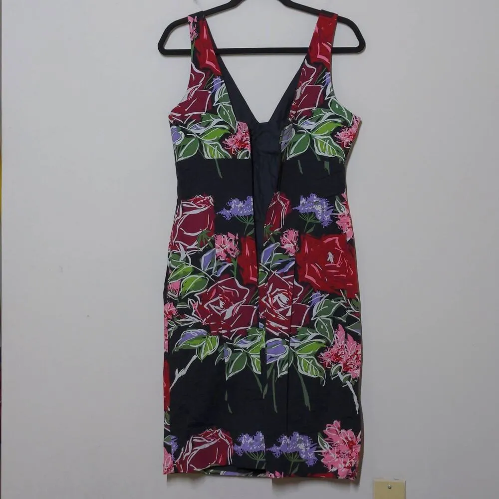 Nicole Miller Womens Sheath Dress Black Knee Length Floral V Neck Sleeveless 10 - Image 6