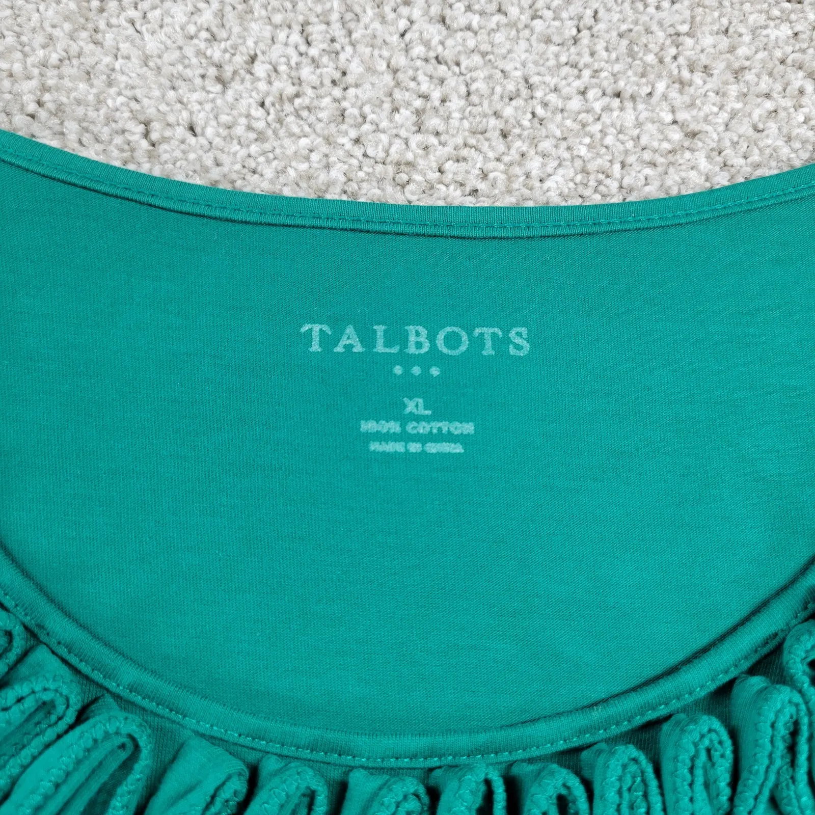 Talbots Womens Top XL Green Ruffle‎ Neck Detail Long Sleeve Blouse Shirt - Image 2