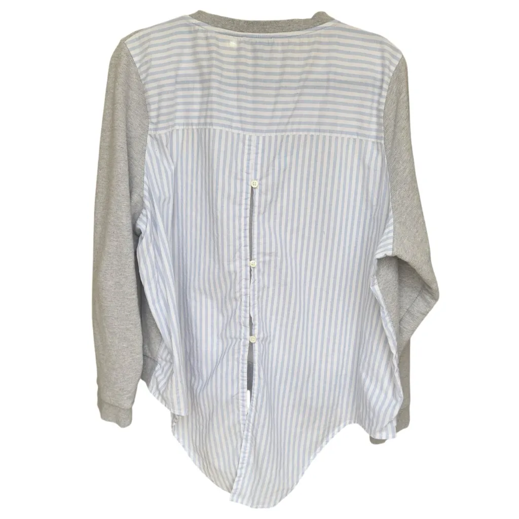 J.Crew Gray Striped Back Button Down Sweatshirt Blouse‎ Top XXL Blue - Image 4