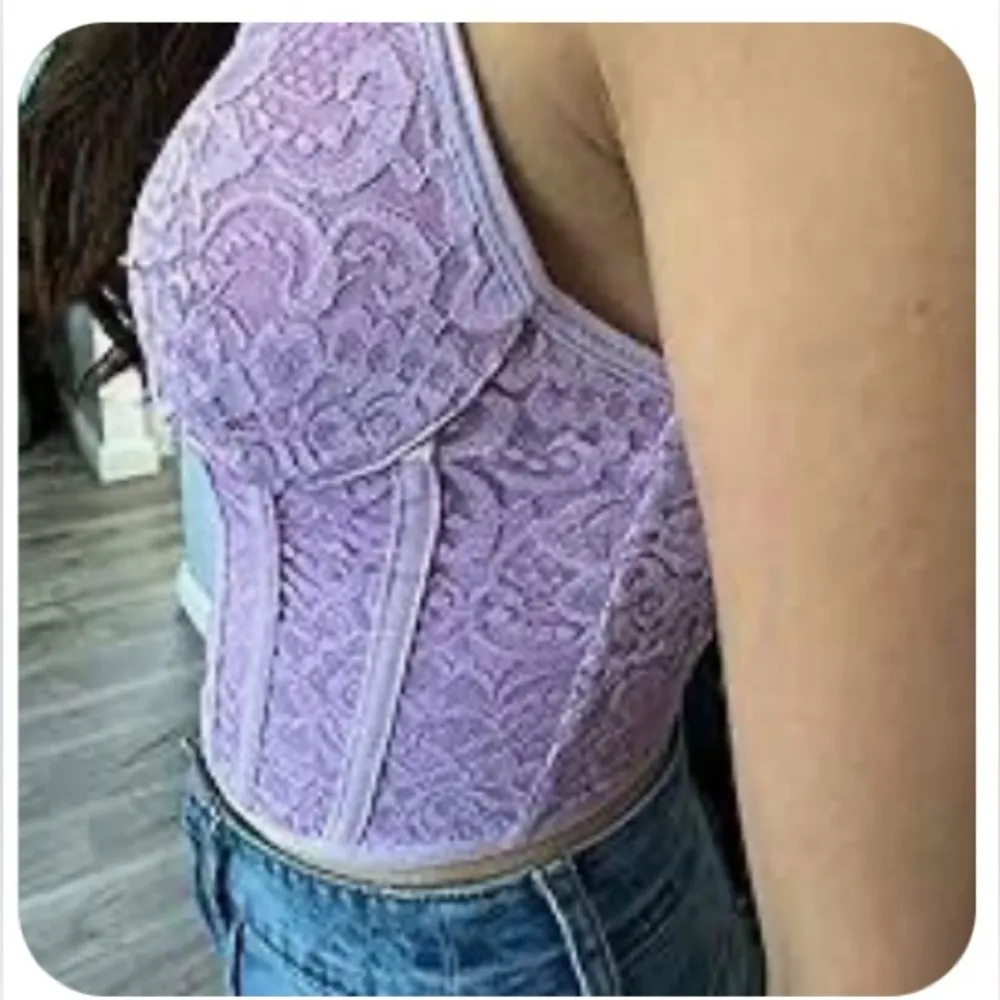 NEW Lace Strap Zip Back Boned Bustier Corset Tank Top Built In Bra L Purple Size L - Image 2