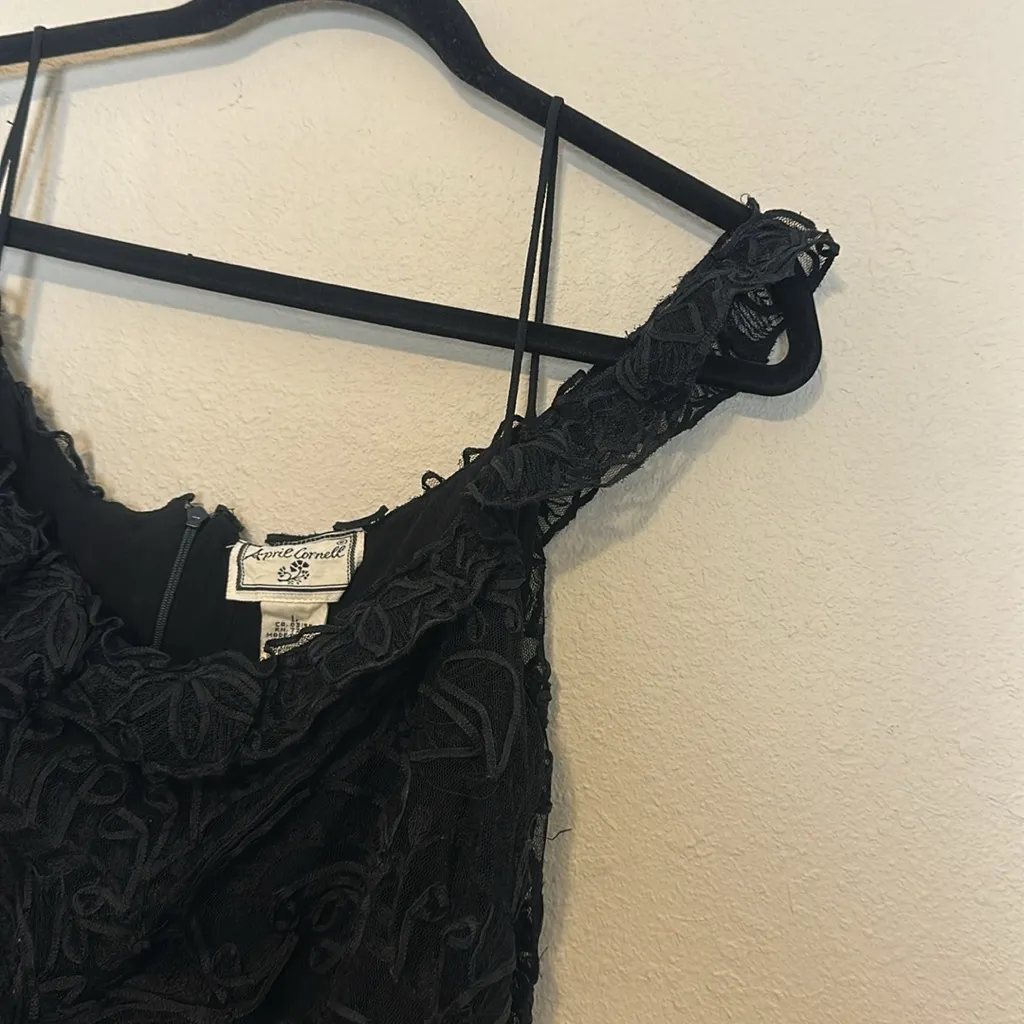 Vintage April Cornell Dress Black Cottagecore Lace Dress Size‎ Large - Image 6