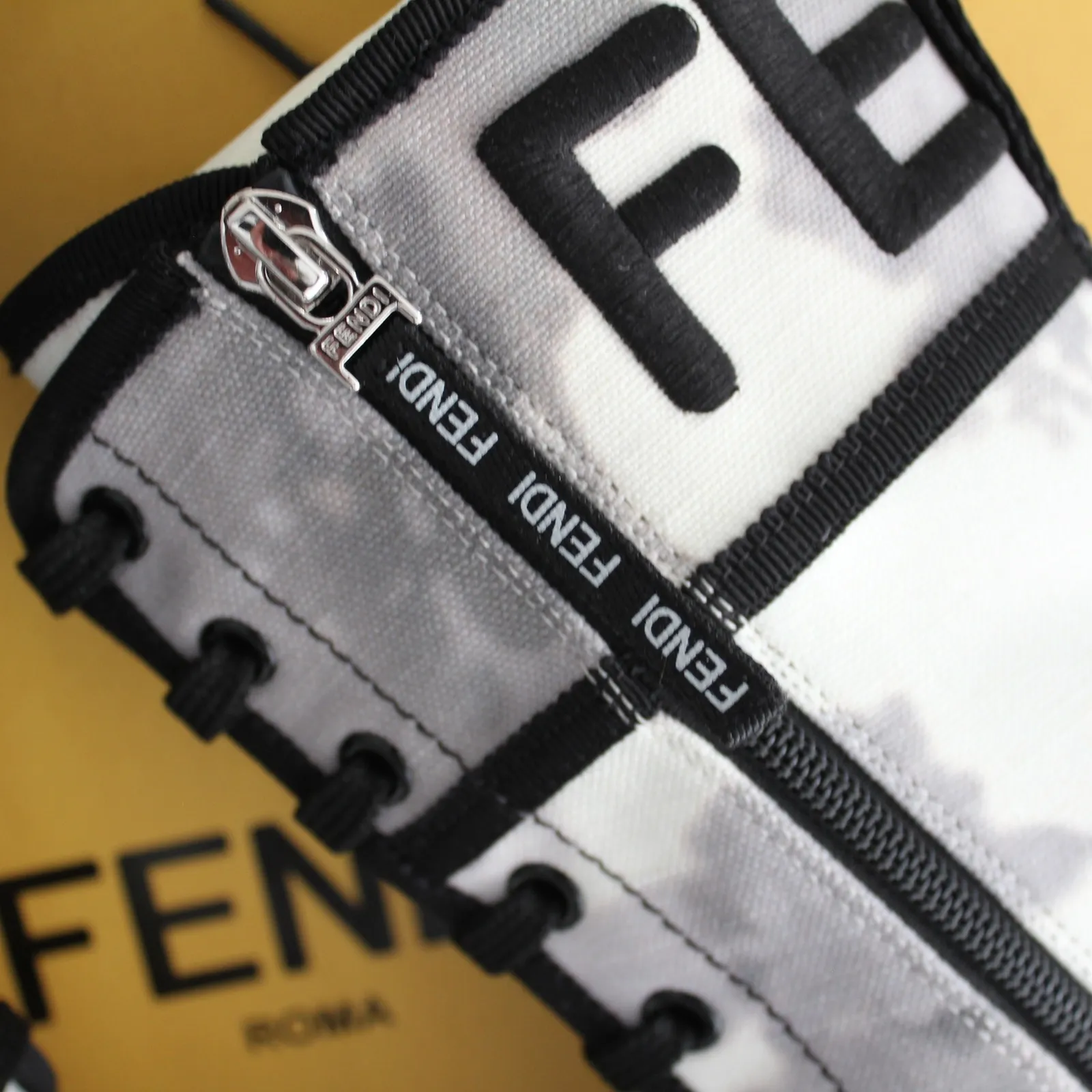 Fendi Tie Dye Grey White Black Outlined Combat Boots - Image 9