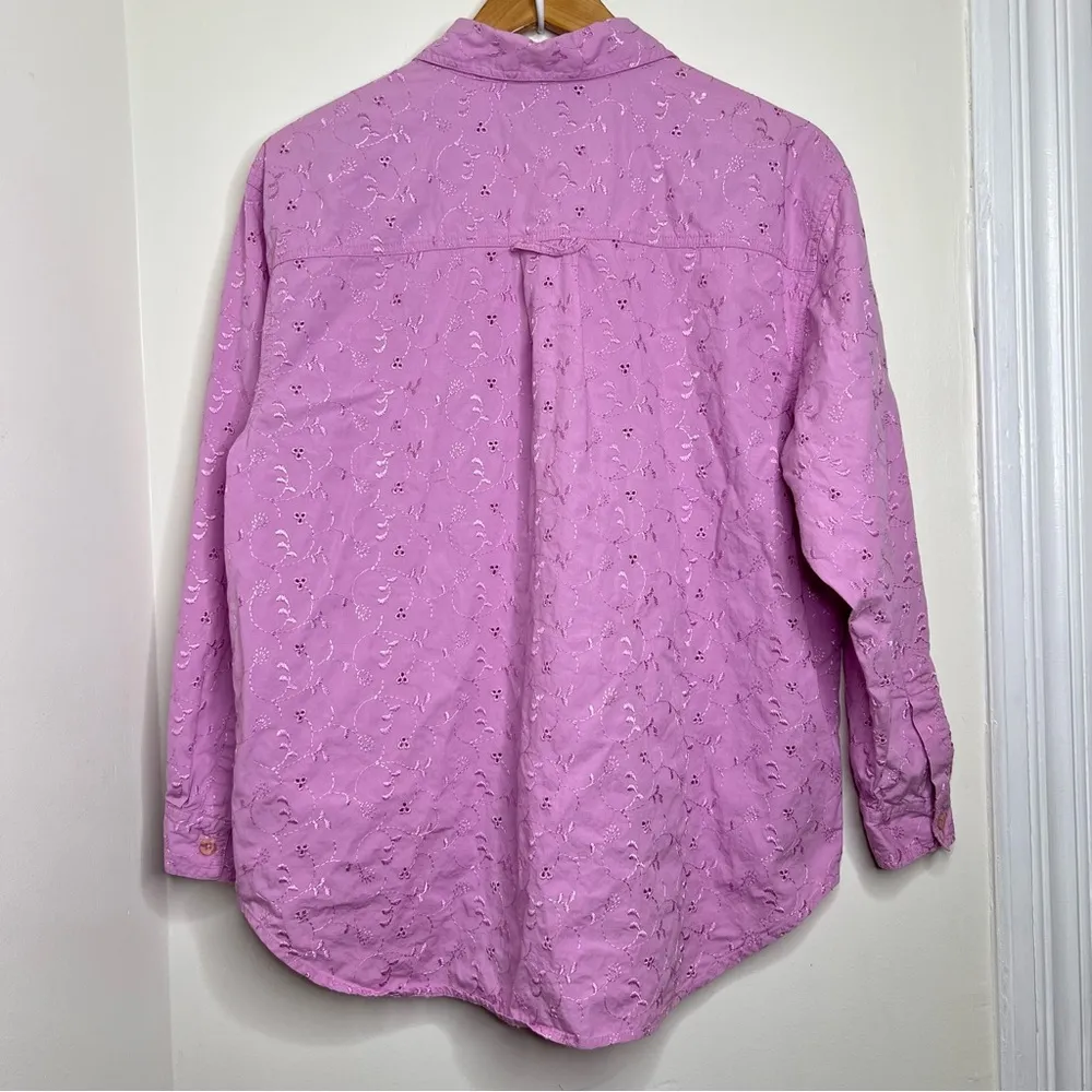 Vintage Denim & Co Floral Eyelet Embroidered Button Down Blouse Top Large Oversz - Image 4