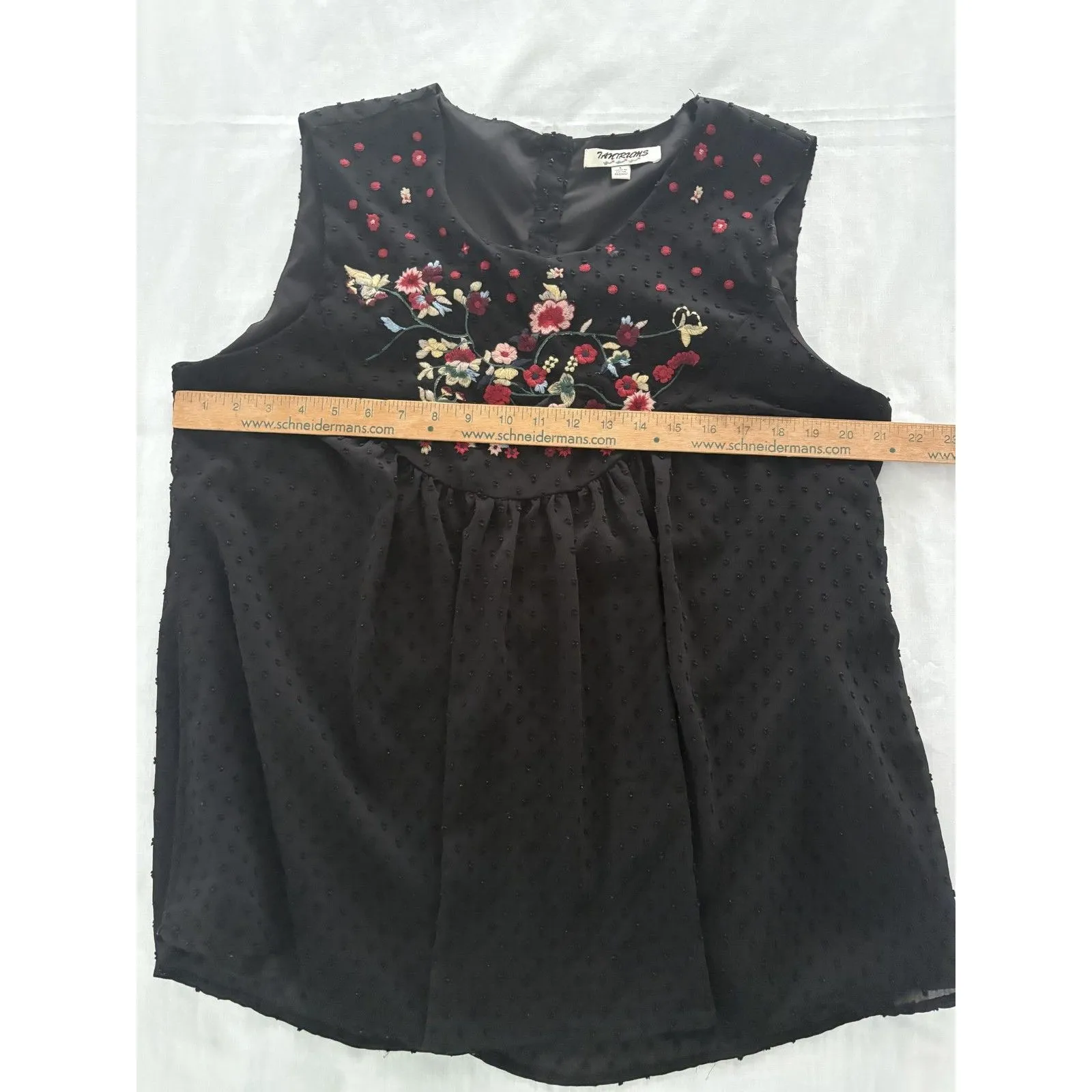 Tantrums Blouse Size Large Sleeveless Embroidered Floral Swiss Dot Boho Festival Black - Image 10