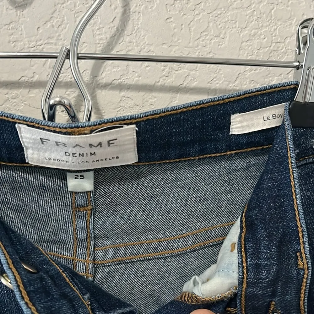 FRAME Denim Le Boy Jeans High Rise Burnett Raw Hem w Slit Gold Rivets, Size 25 - Image 8