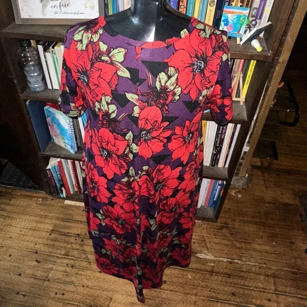 Lularoe rose print high low comfortable M swing dress - Image 2