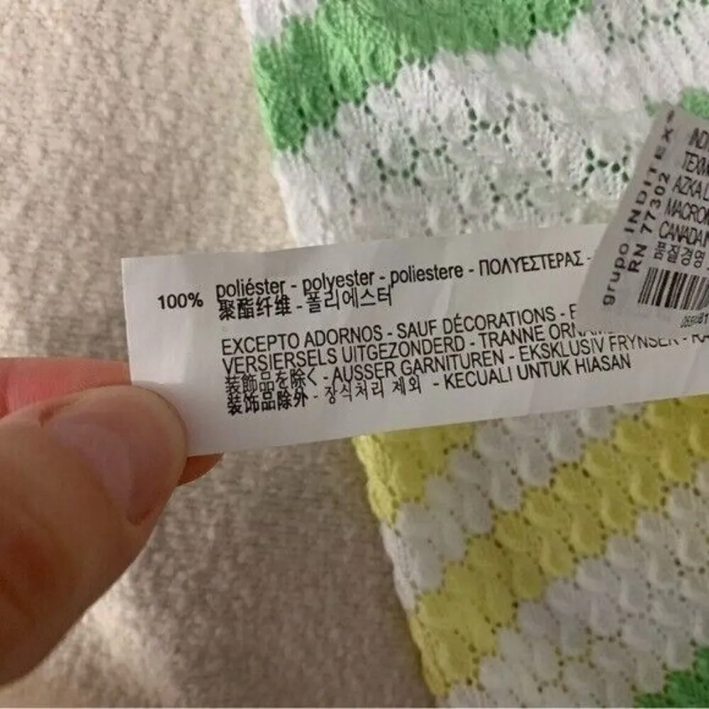 Zara White Green Yellow Knit Crochet Stripe Tee Shirt Medium Retro Y2K - Image 6