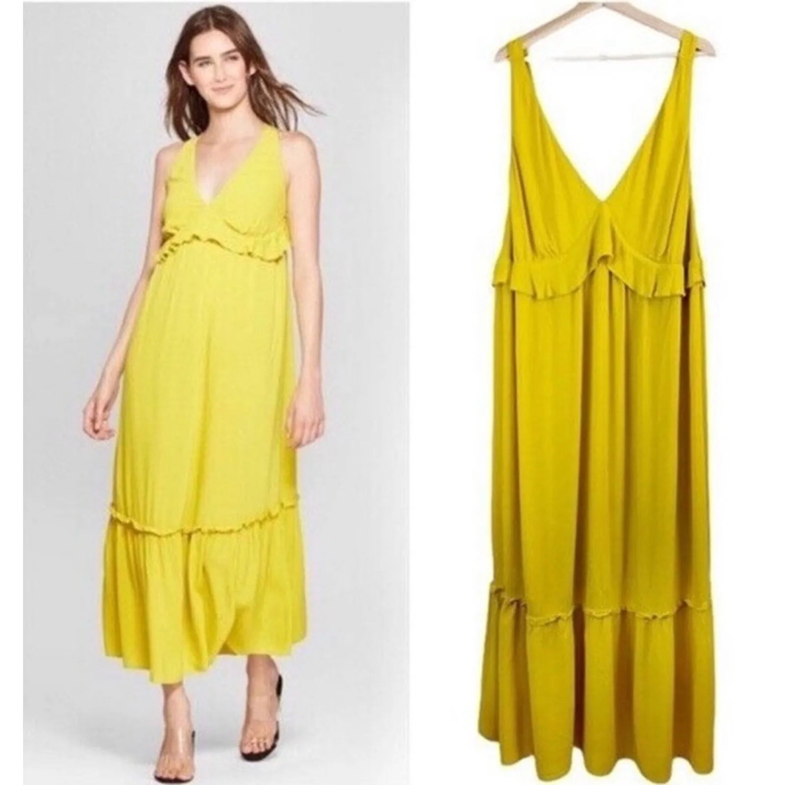 Who What Wear Yellow Ruffle Maxi Size X Small - Image 2