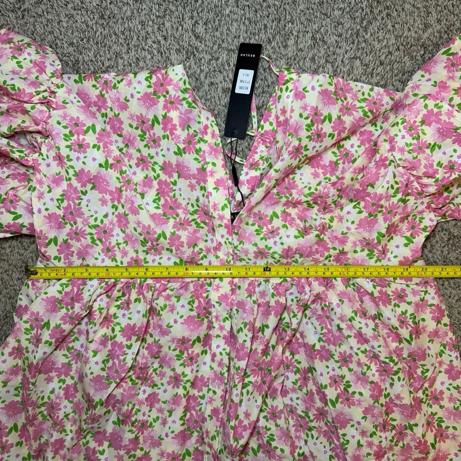 Beulah Style Women’s Pink Floral Short Sleeve Babydoll One Size Blouse‎ Shirt - Image 6