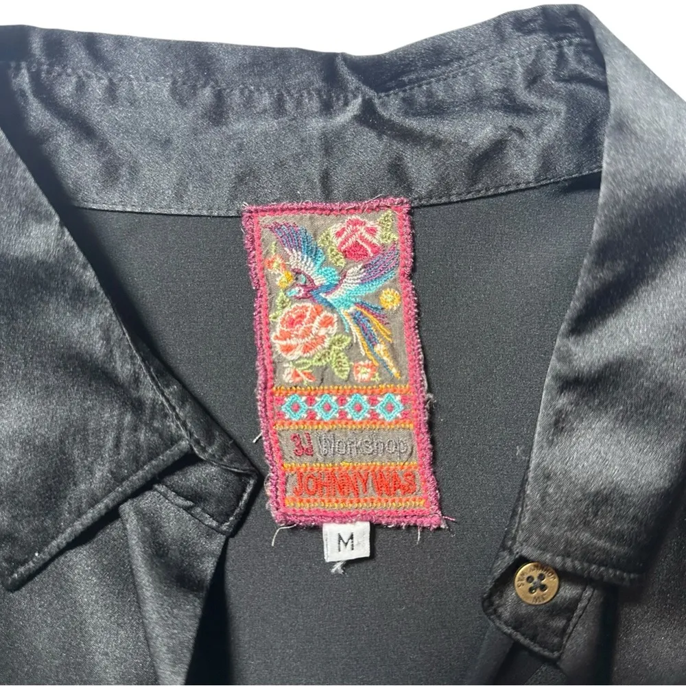 Boho Bohemian Silk Long Sleeve Button Down Shirt Size medium - Image 7