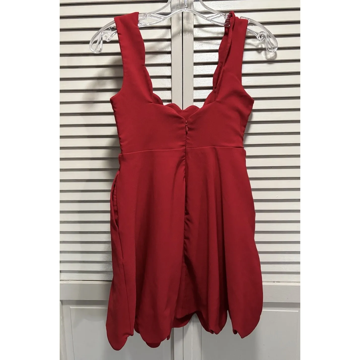 Nasty Girl Short Red Zip Back Straps Lined Dress Size Small Scalloped Hem Pocket - Image 4